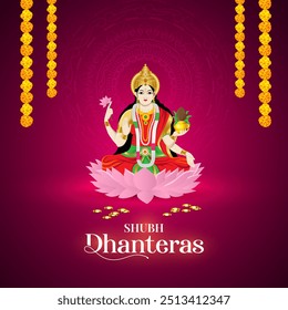 Happy Dhanteras modelo de ilustração vetorial de mídia social. Feliz festival de dhanteras com decoração de flores e lâmpada de Diya para o festival religioso indiano de luzes

