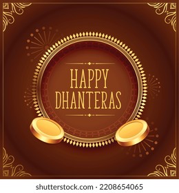 happy dhanteras traditional background with gold coin 