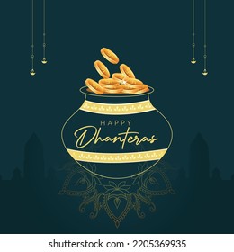 Happy Dhanteras Traditional Festival Banner Design Template.