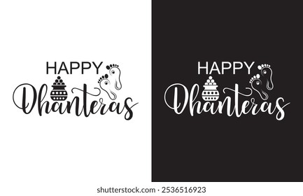 Happy Dhanteras typography. Hindu Auspicious Festival.  isolated on white and black background. Vector illustration. EPS 10