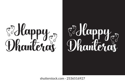 Happy Dhanteras typography. Hindu Auspicious Festival.  isolated on white and black background. Vector illustration. EPS 10