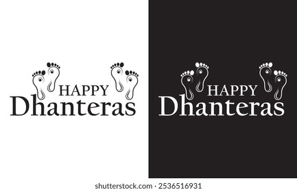 Happy Dhanteras typography. Hindu Auspicious Festival.  isolated on white and black background. Vector illustration. EPS 10