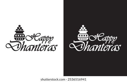 Happy Dhanteras typography. Hindu Auspicious Festival.  isolated on white and black background. Vector illustration. EPS 10