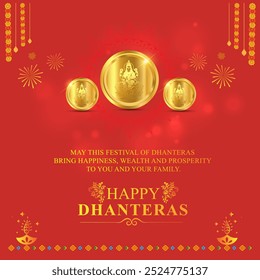 Happy Dhanteras Wishes, Greetings Social Media Post Template Vector