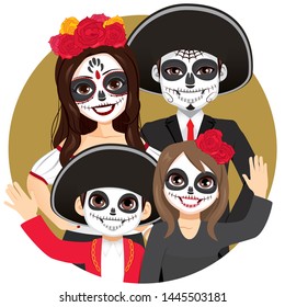 Happy Dia de los Muertos family portrait celebrating Halloween party