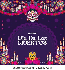 Feliz día de los muertos con corona de flores de caléndula. Ilustración vectorial