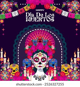 dia feliz de los muertos com grinalda flores marigold. ilustração vetorial