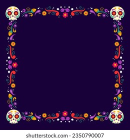 Happy Dia De Muertos Background, Day of the Dead, Decoration skull and flowers with leaves, traditional Mexico celebration, Vector illustration background