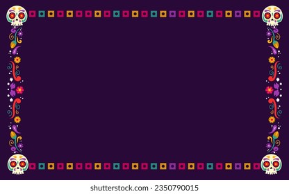 Happy Dia De Muertos Background, Day of the Dead, Decoration skull and flowers with leaves, traditional Mexico celebration, Vector illustration background