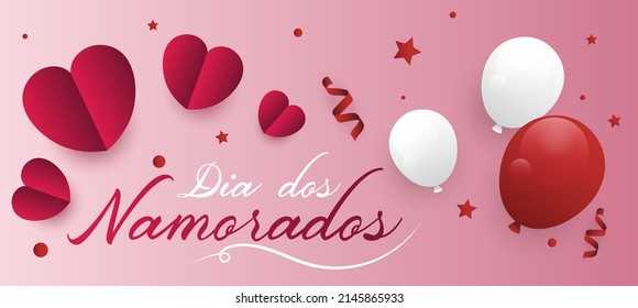 Happy Dia dos Namorados June 12 Valentine's Lovers Day of the Enamored poster vector design template