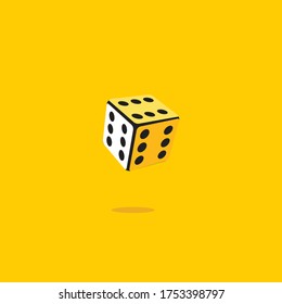 Happy dice cube with all six numbers. six sides game die. only six dots. the happy situation, casino icon. yellow background with vector illustration.