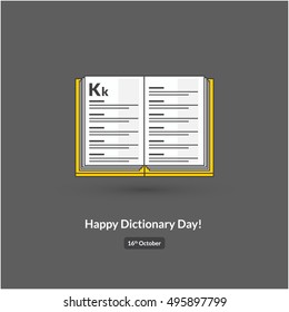 Happy Dictionary Day! (Line Art In Flat Style Vector Illustration Icon Design)