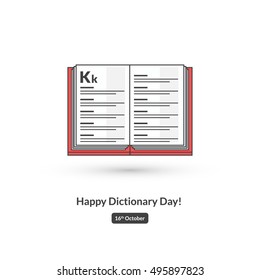 Happy Dictionary Day! (Line Art In Flat Style Vector Illustration Icon Design)