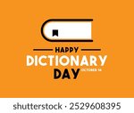 Happy Dictionary Day. October 16. Book icon. Orange background. Eps 10.