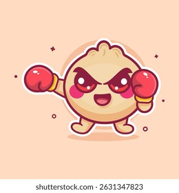 happy dim sum food character mascot playing boxing sport isolated cartoon