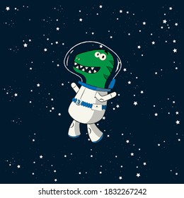 Happy dino in the middle of space waiting for you. Empty template for a birthday, an invitation or a message.