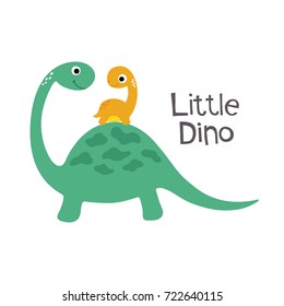 Happy Dinosaur With Baby Dino. Vector Illustration