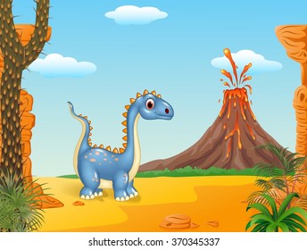 Happy dinosaur character in the Prehistoric background