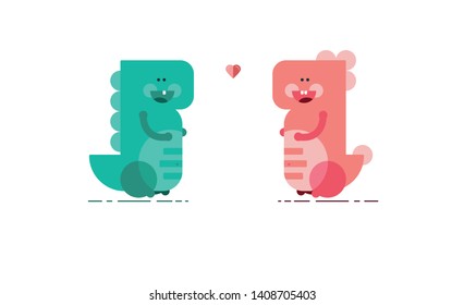 Happy dinosaur. Cute vector dinosaurs on white background. Dino love. Dinosaur love