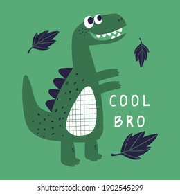 happy dinosaur drawing as vector for tee print