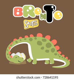 Happy dinosaur with its eggs, vector cartoon illustration