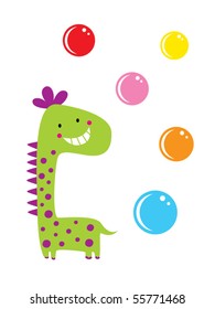 happy dinosaur playing bubble
