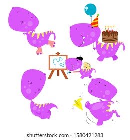 happy dinosaur set cute cartoon vector template design illustration