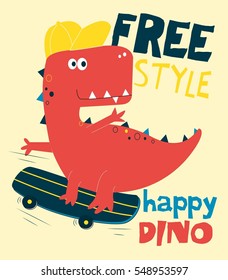 ilustração vetorial feliz dinossauro. T-shirt gráficos para crianças ilustração vetorial