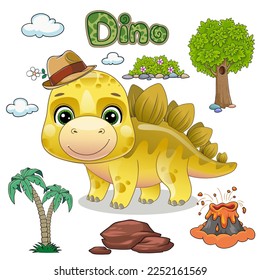 happy dinosaur wearing hat vector illustration