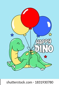 
HAPPY DIPLODOCUS FLOATING WITH BALLOONS