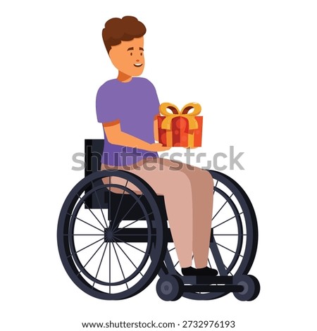 Happy disabled man holding a wrapped present, celebrating a birthday or other special occasion