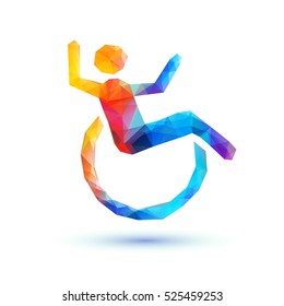 Happy disabled people. life-asserting polygonal sign. Vector