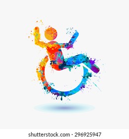 Happy disabled people. life-asserting watercolor sign. Vector