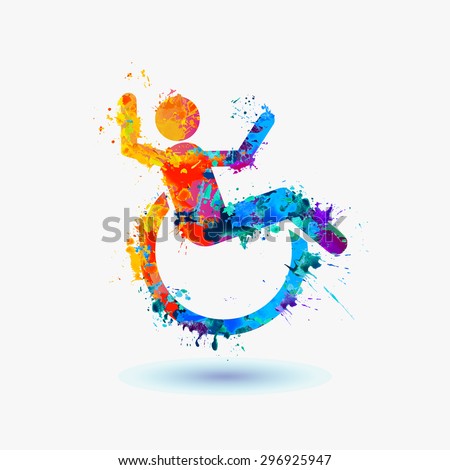 Happy disabled people. life-asserting watercolor sign. Vector