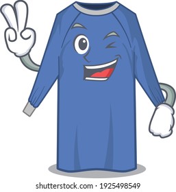 Happy disposable clothes cartoon design concept show two fingers