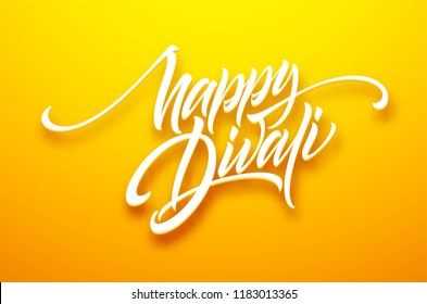 Happy Divali Festival Of Lights Black Calligraphy Hand Lettering Text Isolated On White Background. Vector Illustration EPS10