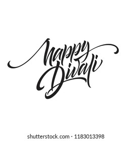 Happy Divali Festival Of Lights Black Calligraphy Hand Lettering Text Isolated On White Background. Vector Illustration EPS10