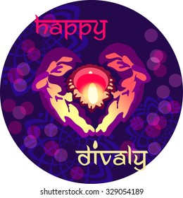 happy divaly vector greeting card purple with yellow & red