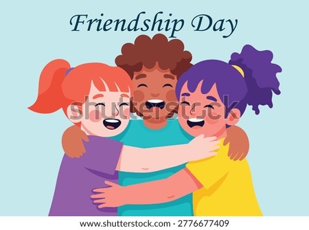 Happy diverse children hugging each other celebrating friendship day