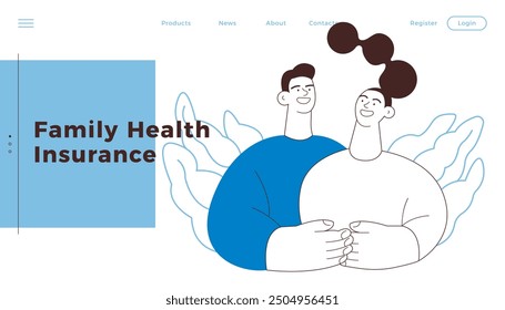 Happy Diverse Couple Embracing Each Other on Abstract Background. Family Health and Wellness. Black and White Modern Flat Vector Illustration. Website Banner, Landing Page Template.