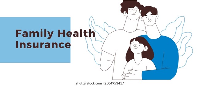 Happy Diverse Couple of Same Male Gender and Female Child Embracing Each Other on Abstract Background. Male with One Disable Arm. Family Health and Wellness. Black and White Illustration.