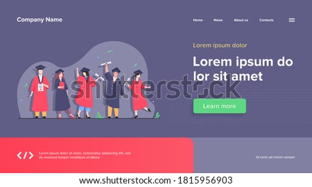 Happy diverse students celebrating graduation from school or colleges, holding diplomas and certificates. Flat vector illustration for education, university party, academic success concept