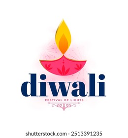 happy diwali 2024 wishes card with diya design vector
