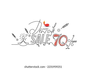 Happy Diwali with 70% off text design. Abstract vector illustration.