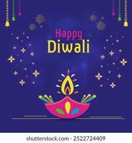 Happy Diwali, Abstract Colorido Criativo Social Media Greetings Template Vetor