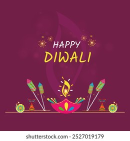 Happy Diwali. Abstract Colorful Fire Works, Crackers Creative Greetings Design Template Vector