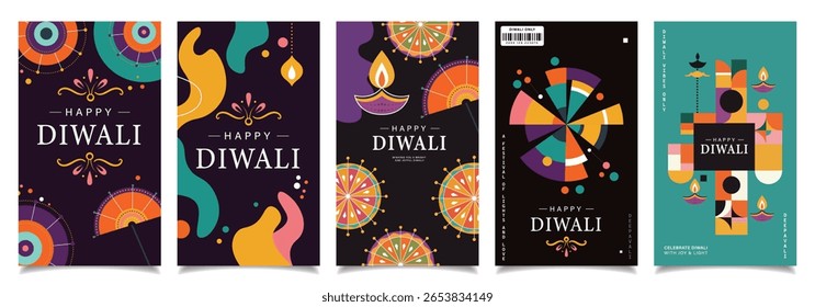 Happy Diwali Abstract Geometric Design Social Media Story Set