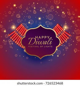 happy diwali background with burning crackers and sparkles