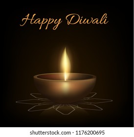 Happy Diwali background with burning lamps(dipa) .Vector illustration.