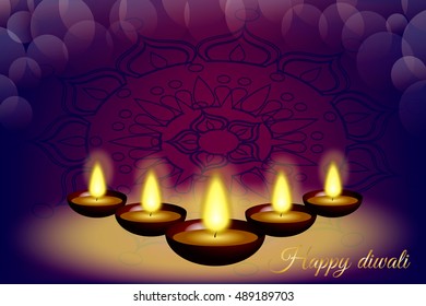 happy diwali background with candle light, mandala and the inscription